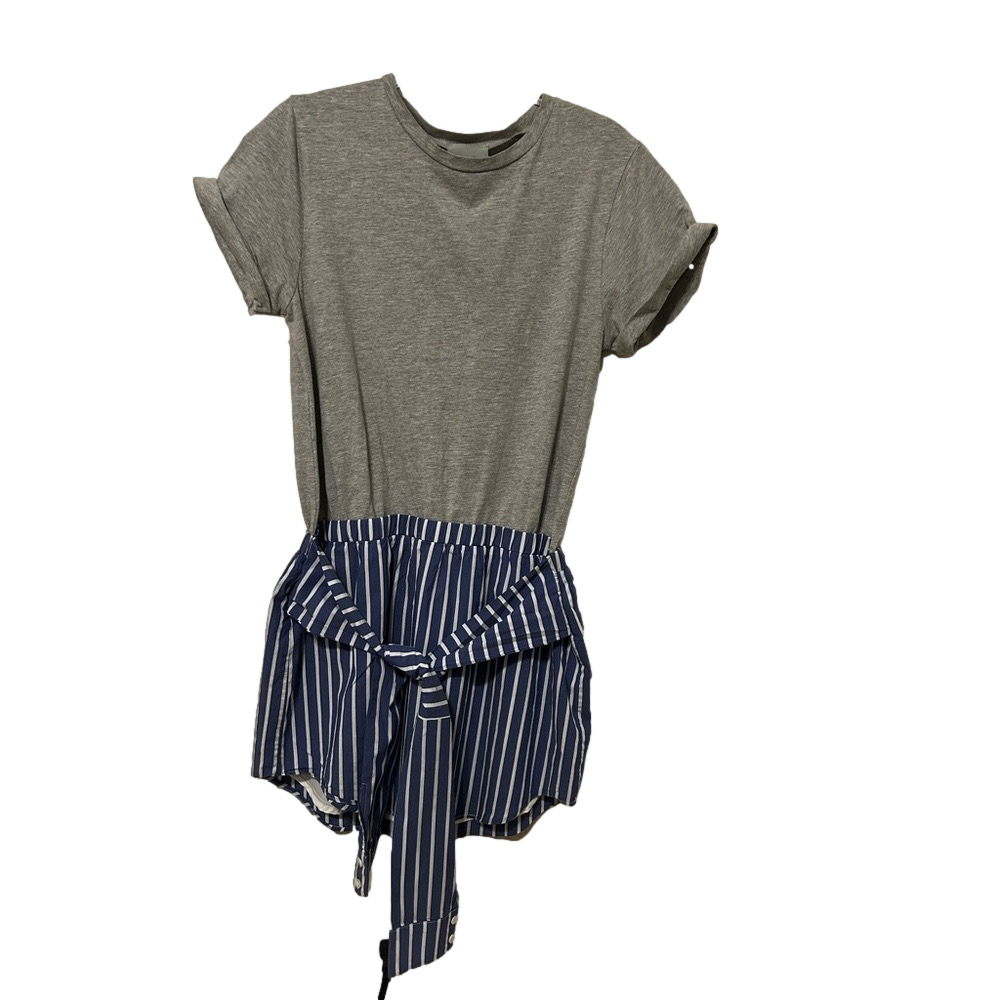 🚂Maeve by Anthropologie wrap front T shirt dress blue &grey striped size S GUC